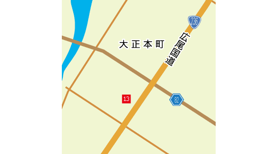大正本町地図です。アクセスキーに対応しています。1の大正クリニックにジャンプできます